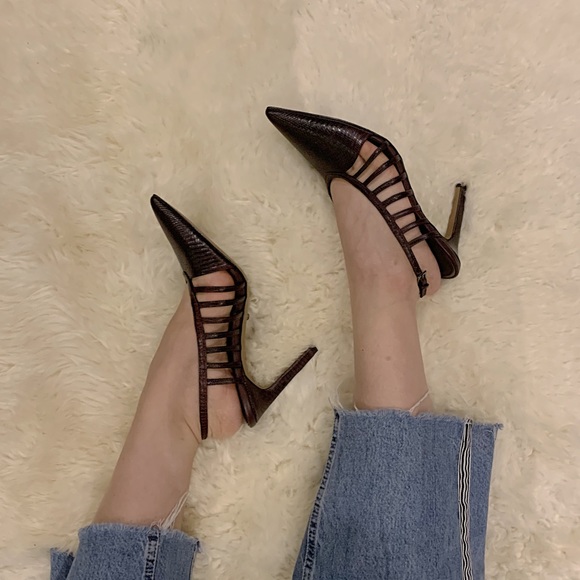 NEW REISS burgundy strap sandal heel - Picture 1 of 6